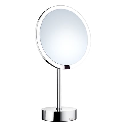 Smedbo Outline makeup spejl med LED-lys og 7x forstørrelse i krom, vist isoleret mod hvid baggrund.