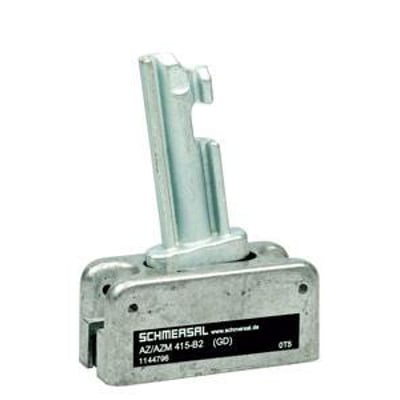 Schmersal AZM 415/B2 bevægelig nøgle til hængslede afskærmninger, fremstillet af metal med tydelig mærkning og modelnummer.