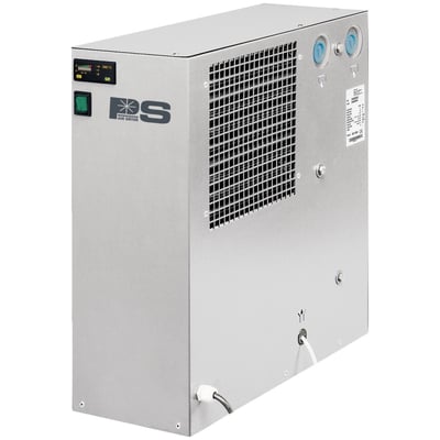 Komprimeret lufttørrer PS17 fra Flair, 1700 l/min, med digitalt display, grøn tænd/sluk-knap og perforeret frontgitter.