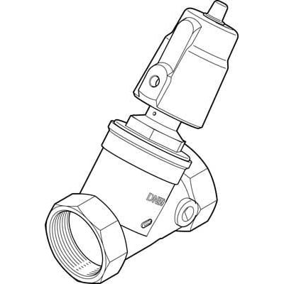 Festo VZXF-L-M22C-M-B-G2-430-H3B1-50-3 pneumatisk skråsædeventil i sort tegning med detaljeret udseende.