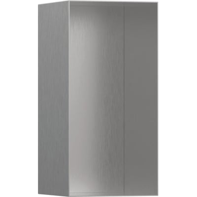 Hansgrohe indbygningsvægniche i børstet stål med målene 300 x 150 x 140 mm, fremstår rammeløs.