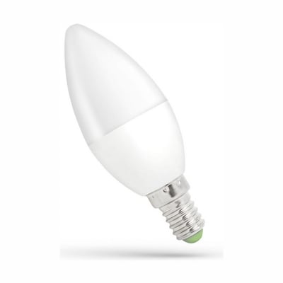 SpectrumLED LED-kertepære C35 med matteret hvidt glas og synlig E14-fatning, set skråt fra siden.