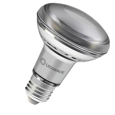 Ledvance LED R80 lyskilde med E27 sokkel, 350 lumen, 4,9W og 2700K varm hvidt lys.