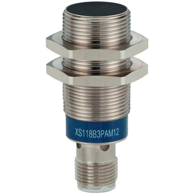 Schneider Electric induktiv sensor XS5 med M18 gevind, 5mm tasteafstand og PNP NC udgang, M12 tilslutning.