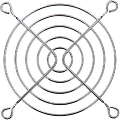 Gitter til SF230080A, 80x38 mm. Et rundt metalgitter med fire udadgående ringe og to krydsede metalbånd i midten.