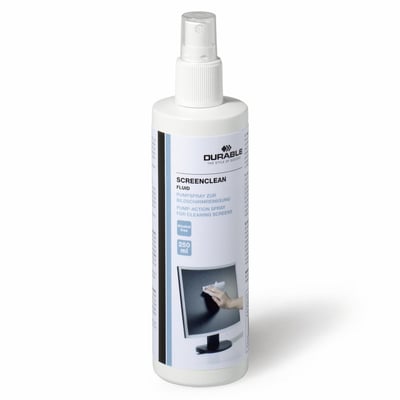 Antalis Durable Screenclean rensesprayflaske på 250ml, alkohol-fri og antistatisk væske til skærme og glas.