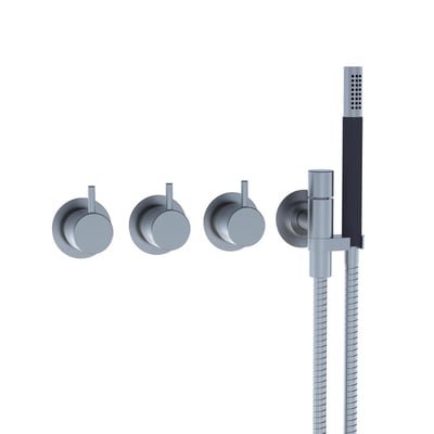 Vola 2-grebsblander i matsort, 27 1/2'' Rg, vist med tre runde greb og en brusestang med slange.