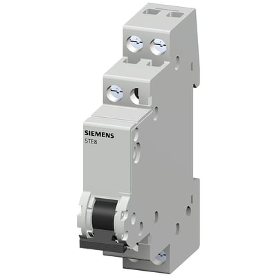 Siemens omskifter 5TE8, 20A med 1NO 1NC kontakter, 1 modul bred, til montering på DIN-skinne i el-tavler.