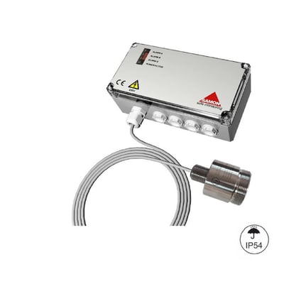 Gasdetektor GXR24-HC til R290 med styreboks, tilsluttet sensor og oprullet kabel.