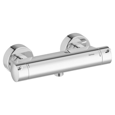 Damixa Iris termostatbatteri i skinnende krom med 2-grebs betjening, 150mm centerafstand og integreret skoldningsspær.