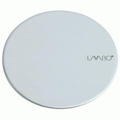 Lavabo Design Cover er en rund afløbsskjuler til køkkenvask i rustfrit stål, Ø115 mm, med diskret logo.