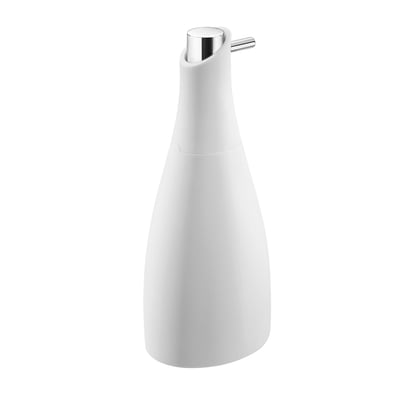 Cosmic Saku sæbedispenser på 300 ml i hvid med mat overflade og blank metalpumpe, set forfra.