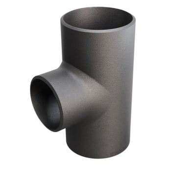 Tee-stykke i P235GH stål med dimensionerne 76,1/2,9 x 60,3/2,9 mm, overholder DIN 2615/EN 10253-2 standard.