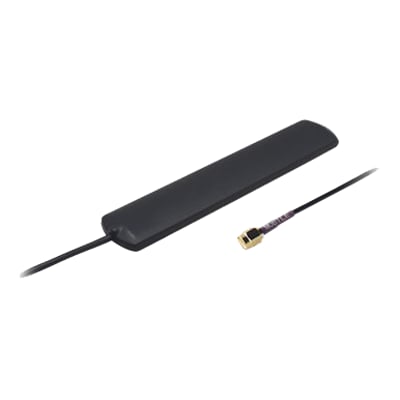 Teltonika selvklæbende SMA-antenne til mobilbrug med sort, aflang antenneflade, kabel og SMA-stik.