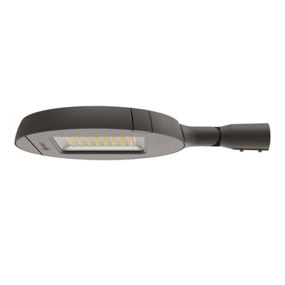 Gråt Ledvance Urban Flex Street-gadearmatur med synlige LED'er og rund stolpefatning, 80 W og 13.880 lm.