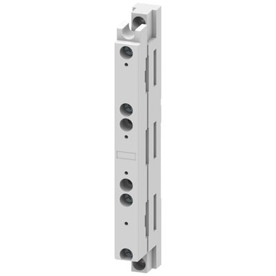 Siemens 8US1 samleskinne 3-polet, 60mm system, lavet af hvid plast med tydelige monteringshuller og en bredde på 20 mm.