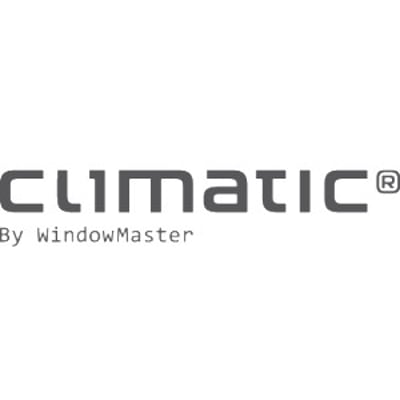 Climatic logo med teksten 'By WindowMaster' nedenunder i grå nuancer på hvid baggrund.