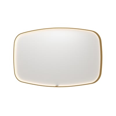 Sanibell SP31 spejl, 140x80 cm, superellipse form med børstet mat guld aluramme og integreret, dæmpbar LED-belysning.