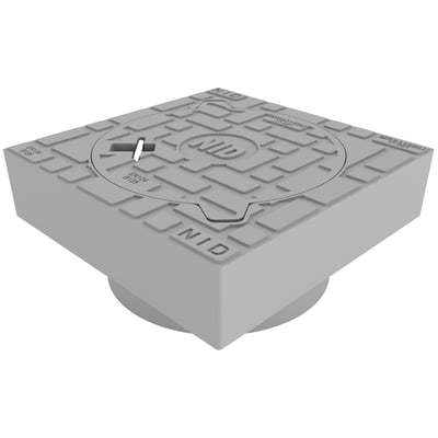 NID karm/dæksel, 315 mm, firkantet i grå komposit med et fast dæksel, klar til afløbsriste.