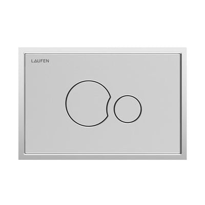 Laufen LIS betjeningsplade AW106 i matkrom og poleret rustfrit stål med dobbeltskyl og tidløst cirkulært design.