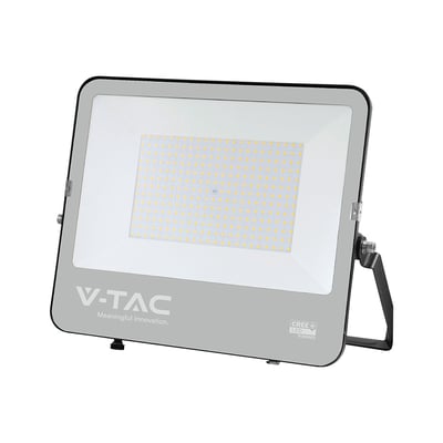 V-TAC 200W LED projektør i grå aluminium med Cree-chip og justerbar monteringsfod, vist på hvid baggrund.