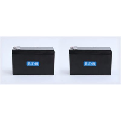 Eaton Battery+ UPS-batteri med 24 V og 2 x 12 V / 9 Ah, vist som to sorte batterienheder.