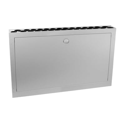 Roth Quick vandtæt fordelerskab i plast med 30 udgange, 800x700x132mm, vist med lukket låge og monteringsbeslag øverst.