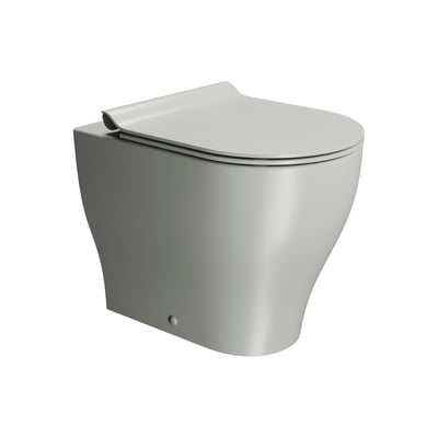 GSI Tono back-to-wall-toilet i mat grå med låg, afrundet skål og glat, kantløs udformning.
