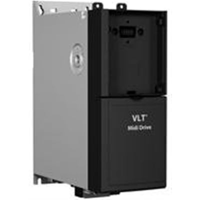 Danfoss VLT Midi Drive FC 280 frekvensomformer med 1,5kW effekt og IP20 kapsling, vist fra siden med grå og sort finish.