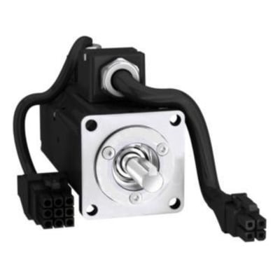 Schneider Electric Lexium 28 servomotor på 40mm med 50W, vist med aksel og ledninger.