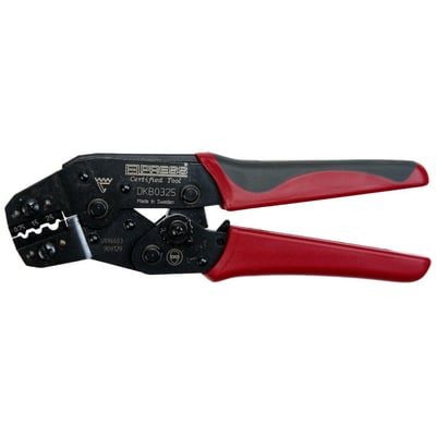 Nærbillede af Elpress DKB0325 pressetang, der viser de tydeligt markerede pressepositioner og det sorte, solide håndtag med røde indsatser.