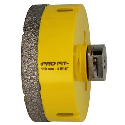 PRO-FIT diamanthulsav med 110 mm diameter i gul farve og et groft diamantbelagt skæreskær.