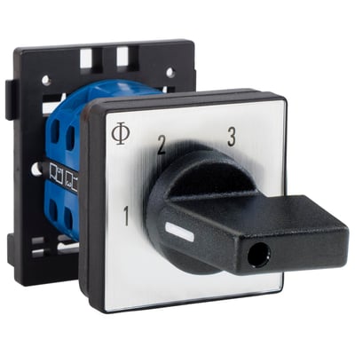 Kraus & Naimer omskifter CA10.A230.VE med 1-polet 20A konfiguration og G251 standardgreb på hvid baggrund.