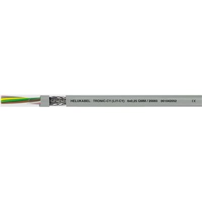 HELUKABEL TRONIC-CY signalkabel, 2x0,75 mm² med dræn og skærm, trykt med produktinformation og CE-mærke.
