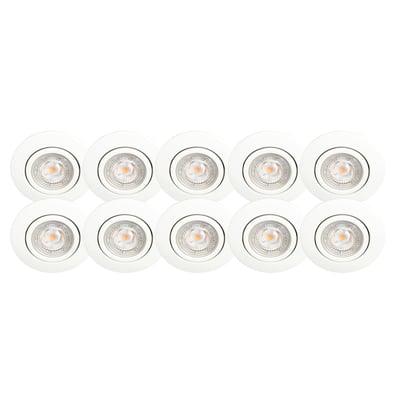 10-pak Scan Products Luna Quick Install GU10 indbygningsspots i mat hvid, med 5W LED og 410lm lysstyrke.