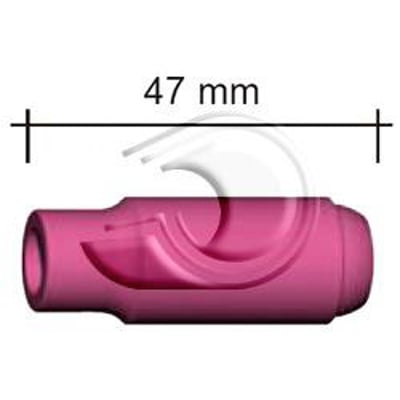 Abicor Binzel keramisk gaskop nr. 10, illustrerer længden på 47 mm og den 16 mm store diameter.