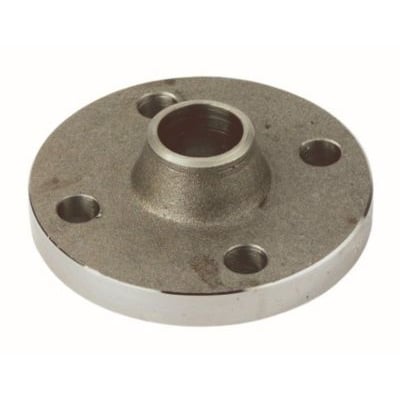 Nærbillede af en Indura stålflange, der viser den glatte overflade og den koniske svejsning på indersiden af røret.