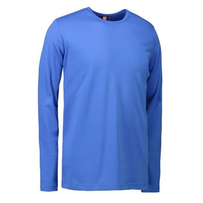 ID Identity langærmet T-shirt i azurblå, str. M, med rund hals og smal ribkant. Blød antipilling interlock-kvalitet.