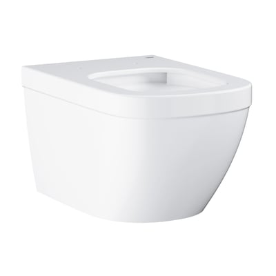 Grohe Euro væghængt toiletskål i hvid sanitetsporcelæn, vist uden skyllekant og med ren, kompakt design.
