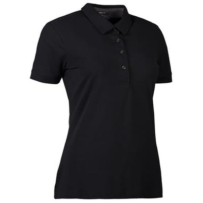 ID Identity sort stretch polo til damer i størrelse 2XL med klassisk krave og tre matchende knapper foran.