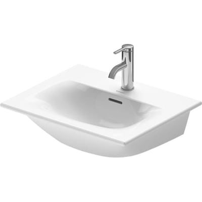 Duravit Viu firkantet hvid porcelænsvask 53x43cm med krom vandhane og overløb.