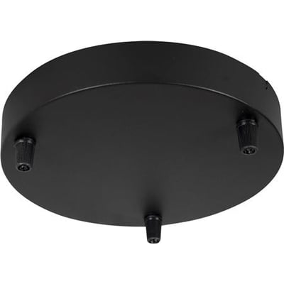 Sort, rund Hide-a-lite Baldakin ekstern III set nedefra med tre ophæng til pendelarmaturer.