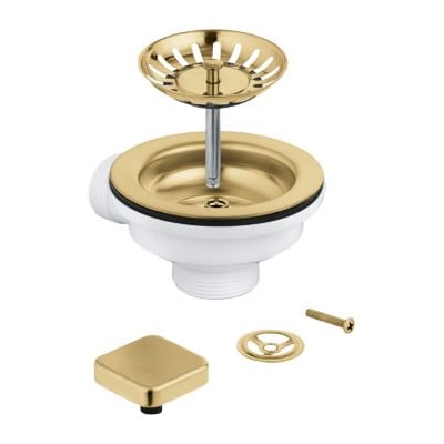 Grohe bundventil til 1-kumme vaske med excenterbetjening, børstet Cool Sunrise finish. Inkluderer si, dæksel og skrue.