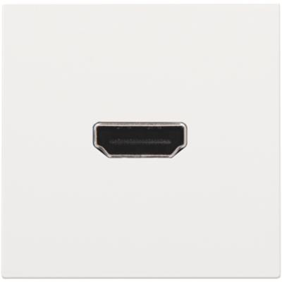 Niko HDMI udtag i hvid finish til stikmontage, vist frontalt med den karakteristiske HDMI-port.