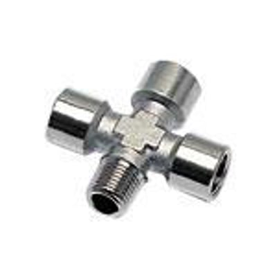 Parker kryds med udvendig BSPT R1/2 og indvendig BSPP G1/2, fremstillet i forniklet messing med ROHS-godkendelse.
