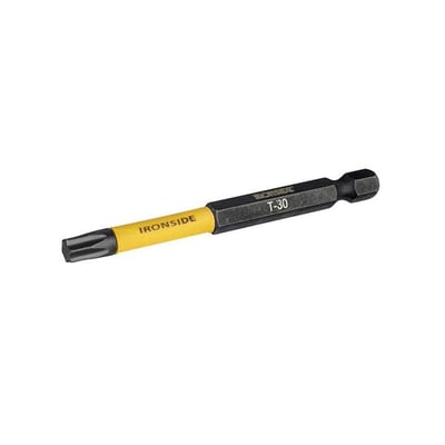 Ironside kraftbit Torx T25 på 75 mm, sort med gul Ironside-markering og synlig T-30-tekst.