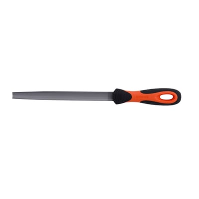 Bahco halvrund fil 150 mm i sin helhed, med fokus på det slidstærke metal og det orange/sorte håndtag.