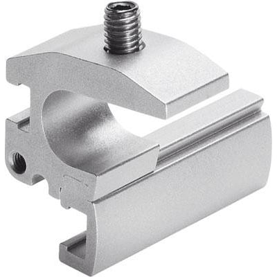 Festo monteringsbeslag SMBZ-8-32/100 i anodiseret støbt aluminiumlegering, vist med en skrue i toppen.