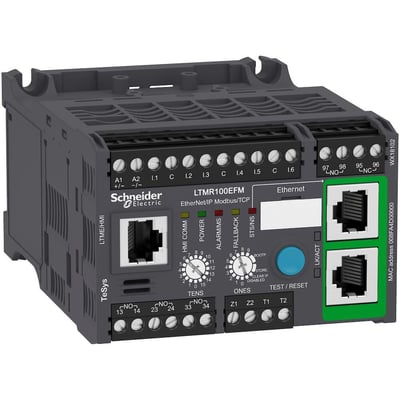 Schneider Electric TeSys T LTMR100EFM motor controller med Ethernet/IP og Modbus/TCP til 240VAC forsyning.