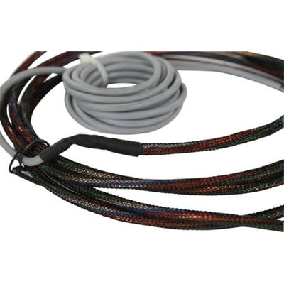 Fugtkabel med en 150 cm sensor og 200 cm signalkabel, vist med sorte, røde og grønne flettede ledere og et gråt kabelrul.